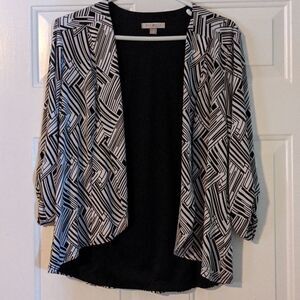 Roz & Ali Jacket Small 3/4 Sleeve Black White Brown Cardigan